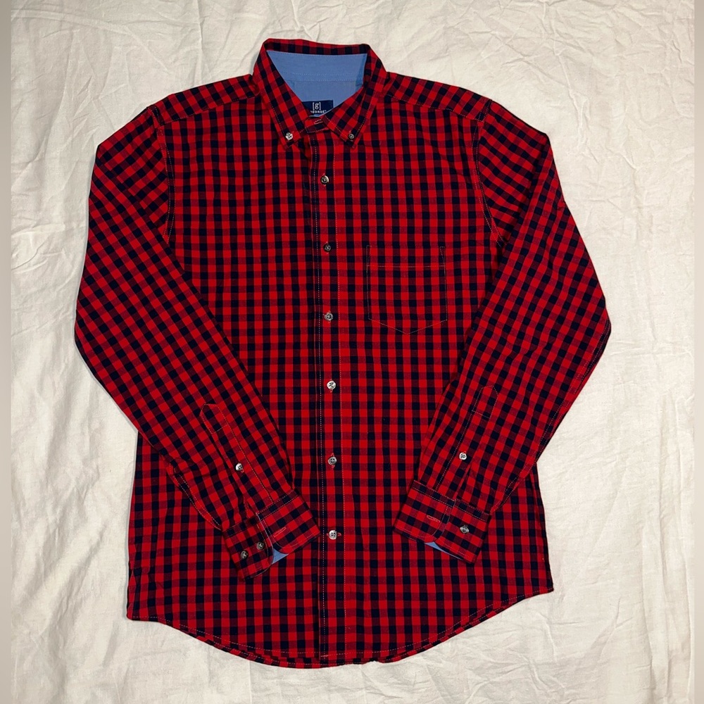 Men’s George Classic Fit Size S Red & Navy Long Sleeved Checkered Button-up